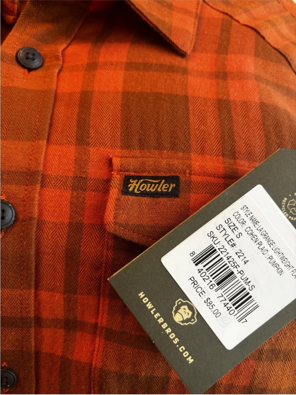 NWT Howler Bros LA Grange Lightweight Flannel Size Small S Orange Button Down - Picture 5 of 6